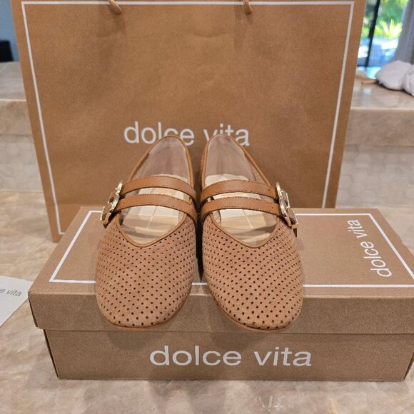 Dolce Vita WORN ONCE Baylee Ballet Flats Pecan Perforated Suede Mary Jane EUC - Picture 2 of 11